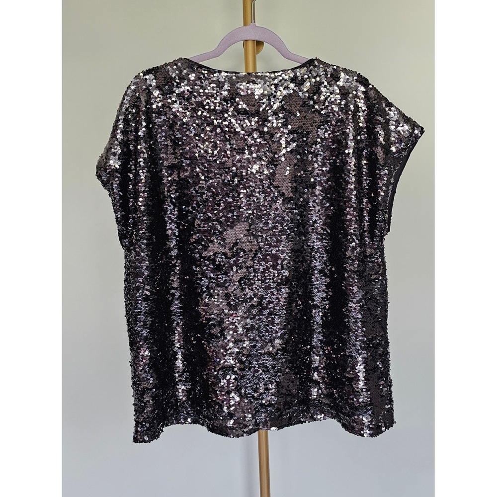 Ann Taylor‎ Factory Black Sequin Cap Sleeve Blouse SZ XL - Picture 3 of 9